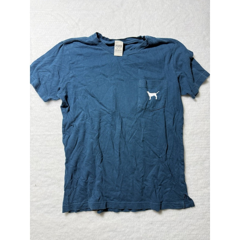 PINK Victoria's Secret XS Blue‎ Pocket Tee Love Pink Graphic T Shirt Womens